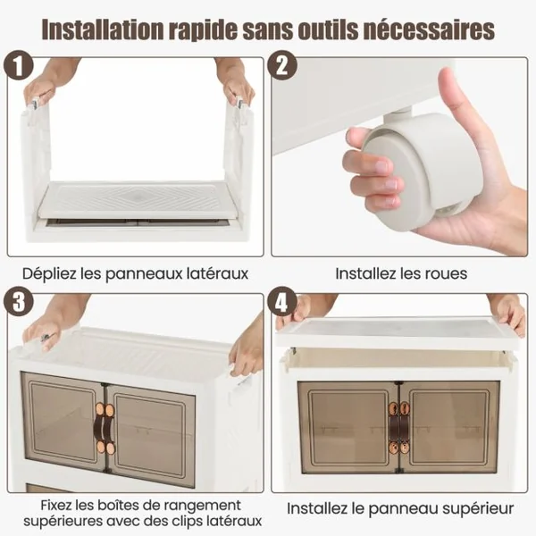 Bacs de Rangement Empilables de 316 L avec Roues Verrouillables Lot de 5 Organisateurs Pliables en PP avec Couvercles Blanc