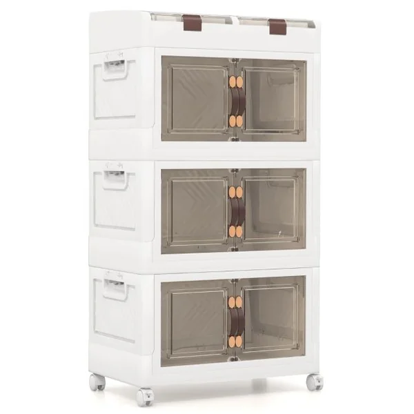 Bacs de Rangement Pliables de 160L avec Couvercles Lot de 3 Conteneurs de Rangement Empilables en Plastique avec Roulettes Blanc