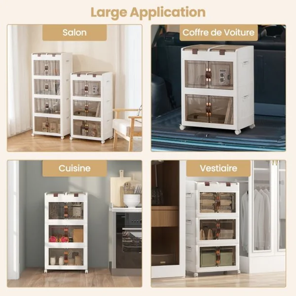 Bacs de Rangement Pliables de 160L avec Couvercles Lot de 3 Conteneurs de Rangement Empilables en Plastique avec Roulettes Blanc