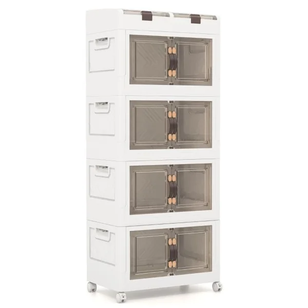 Bacs de Rangement Pliables de 210L avec Couvercles Lot de 4 Conteneurs de Rangement Empilables en Plastique avec Roulettes Blanc