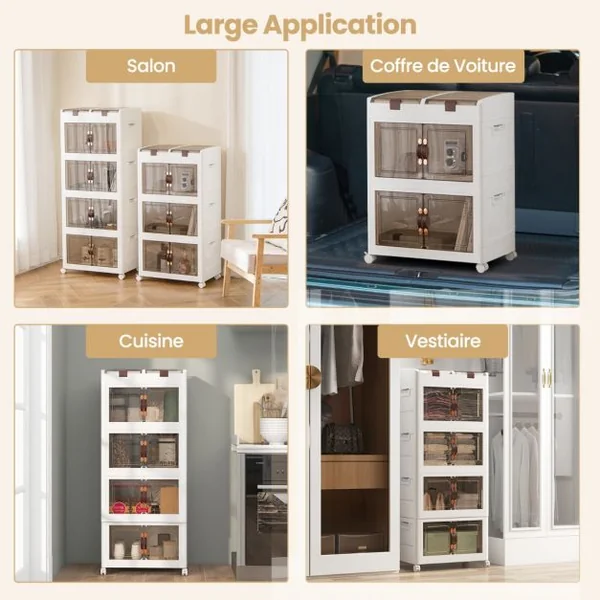 Bacs de Rangement Pliables de 210L avec Couvercles Lot de 4 Conteneurs de Rangement Empilables en Plastique avec Roulettes Blanc