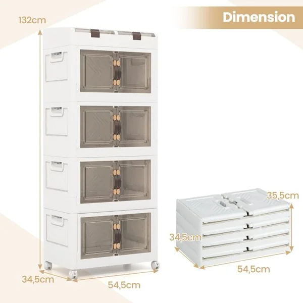 Bacs de Rangement Pliables de 210L avec Couvercles Lot de 4 Conteneurs de Rangement Empilables en Plastique avec Roulettes Blanc