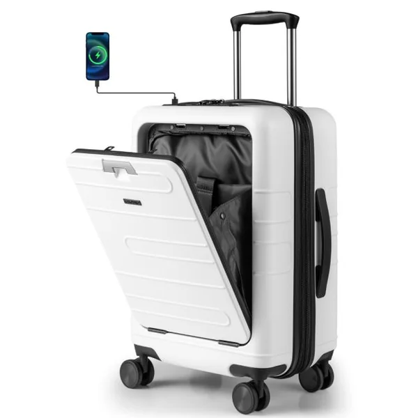 Bagage à Main avec Verrouillage de Sécurité Valise Coque Rigide Légère en Pc avec Poche Port USB Table Pliable Roulettes Bleu Foncé