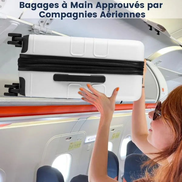 Bagage à Main avec Verrouillage de Sécurité Valise Coque Rigide Légère en Pc avec Poche Port USB Table Pliable Roulettes Bleu Foncé