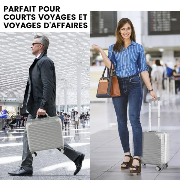 Bagage à Main de 16 Pouces à Coque Rigide en Pc à Roulettes Compartiment pour Ordinateur Portable Approuvée par Les Compagnies Aériennes Argent