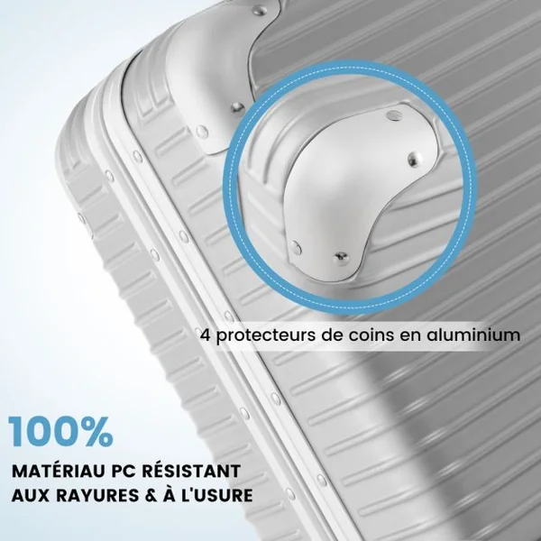 Bagage à Main de 16 Pouces à Coque Rigide en Pc à Roulettes Compartiment pour Ordinateur Portable Approuvée par Les Compagnies Aériennes Argent