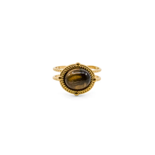 Bague dorée Sahira Oeil de tigre A taille unique