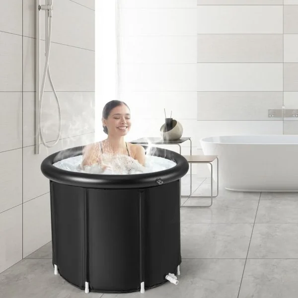 Baignoire Portable Autoportante Pliable Gonflable Kit de Réparation Housse Anti-poussière Baignoire de Récupération à Plusieurs Couches Noir