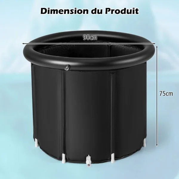 Baignoire Portable Autoportante Pliable Gonflable Kit de Réparation Housse Anti-poussière Baignoire de Récupération à Plusieurs Couches Noir