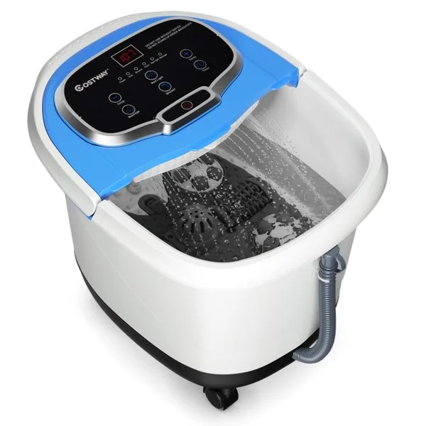Bain de Pied 15L avec Ecran LED 6 Rouleau de Massage C Chaleur Automatique 35℃-48℃ Fonction de Douche et Lumière Bleu Foncé/Café/Gris/Bleu