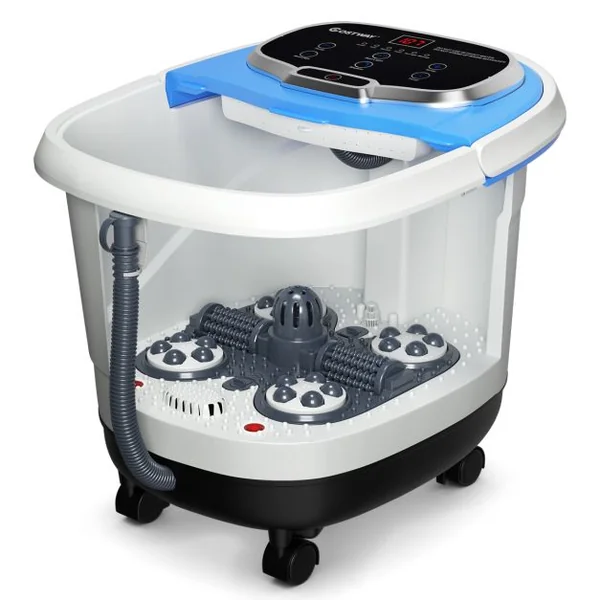 Bain de Pied 15L avec Ecran LED 6 Rouleau de Massage C Chaleur Automatique 35℃-48℃ Fonction de Douche et Lumière Bleu Foncé/Café/Gris/Bleu