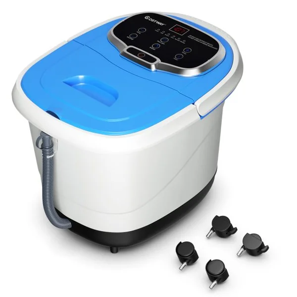 Bain de Pied 15L avec Ecran LED 6 Rouleau de Massage C Chaleur Automatique 35℃-48℃ Fonction de Douche et Lumière Bleu Foncé/Café/Gris/Bleu