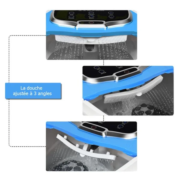 Bain de Pied 15L avec Ecran LED 6 Rouleau de Massage C Chaleur Automatique 35℃-48℃ Fonction de Douche et Lumière Bleu Foncé/Café/Gris/Bleu