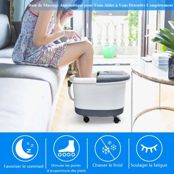 Bain de Pieds avec Affichage LED Chauffage Rapide 35°C à 48°C Massage Automatique Infrarouge Vibration des Bulles Gris