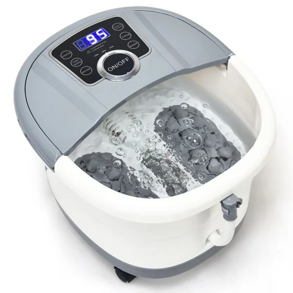 Bain de Pieds avec Affichage LED Chauffage Rapide 35°C à 48°C Massage Automatique Infrarouge Vibration des Bulles Gris