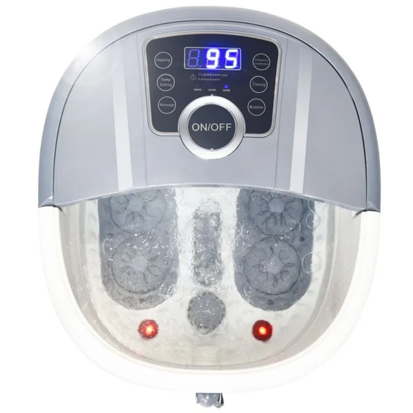Bain de Pieds avec Affichage LED Chauffage Rapide 35°C à 48°C Massage Automatique Infrarouge Vibration des Bulles Gris