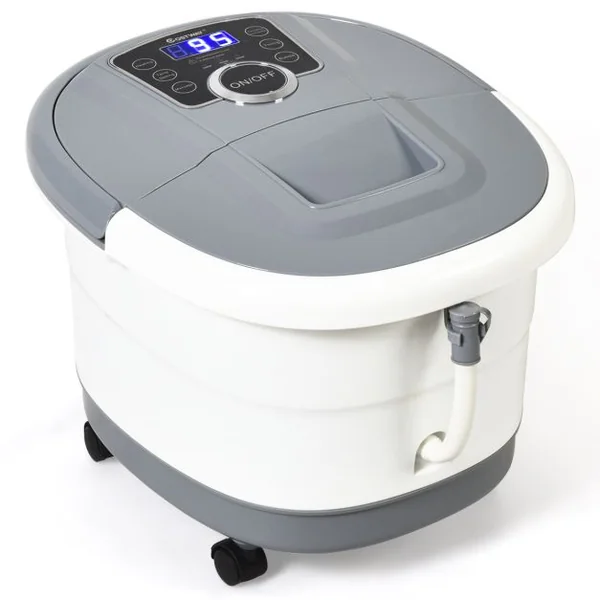 Bain de Pieds avec Affichage LED Chauffage Rapide 35°C à 48°C Massage Automatique Infrarouge Vibration des Bulles Gris