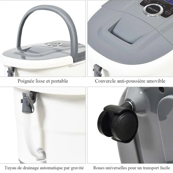 Bain de Pieds avec Affichage LED Chauffage Rapide 35°C à 48°C Massage Automatique Infrarouge Vibration des Bulles Gris