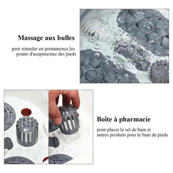Bain de Pieds avec Affichage LED Chauffage Rapide 35°C à 48°C Massage Automatique Infrarouge Vibration des Bulles Gris