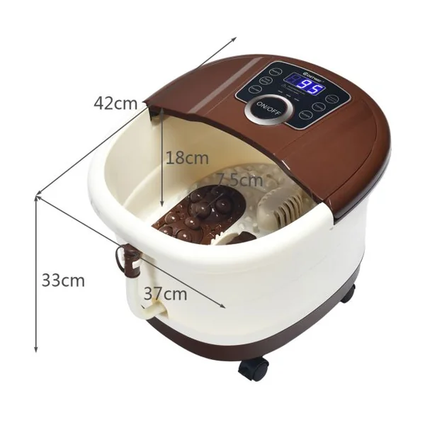 Bain de Pieds avec Affichage LED Chauffage Rapide 35°C à 48°C Massage Automatique Infrarouge Vibration des Bulles Marron