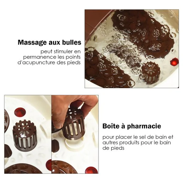 Bain de Pieds avec Affichage LED Chauffage Rapide 35°C à 48°C Massage Automatique Infrarouge Vibration des Bulles Marron