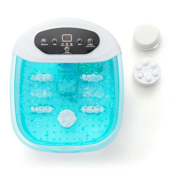 Bain de Pieds avec Massage Automatique Massage Pieds 35-46°C avec Vibration des Bulles Pierre de Pédicure et Perles de Massage Température Réglable Bleu/Bleu+Blanc/Gris