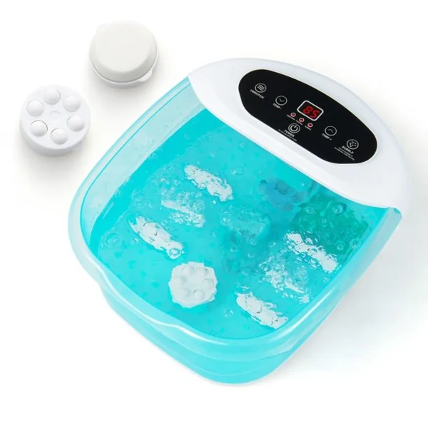 Bain de Pieds avec Massage Automatique Massage Pieds 35-46°C avec Vibration des Bulles Pierre de Pédicure et Perles de Massage Température Réglable Bleu/Bleu+Blanc/Gris