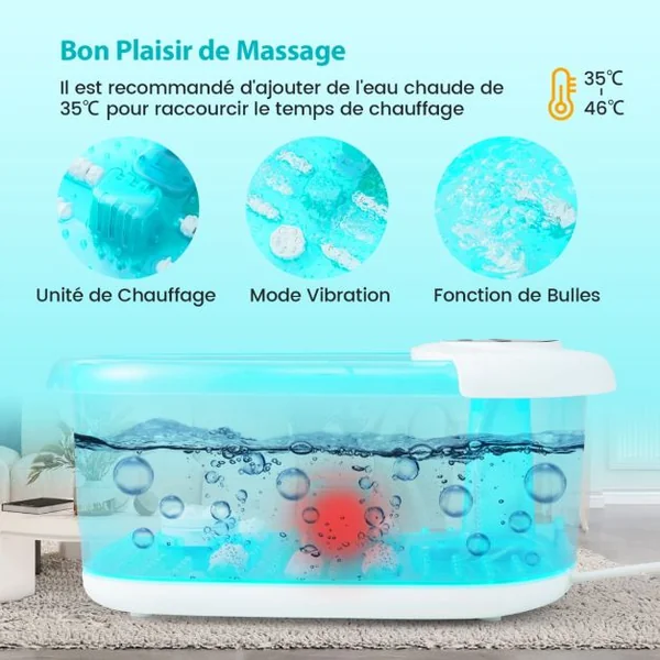 Bain de Pieds avec Massage Automatique Massage Pieds 35-46°C avec Vibration des Bulles Pierre de Pédicure et Perles de Massage Température Réglable Bleu/Bleu+Blanc/Gris