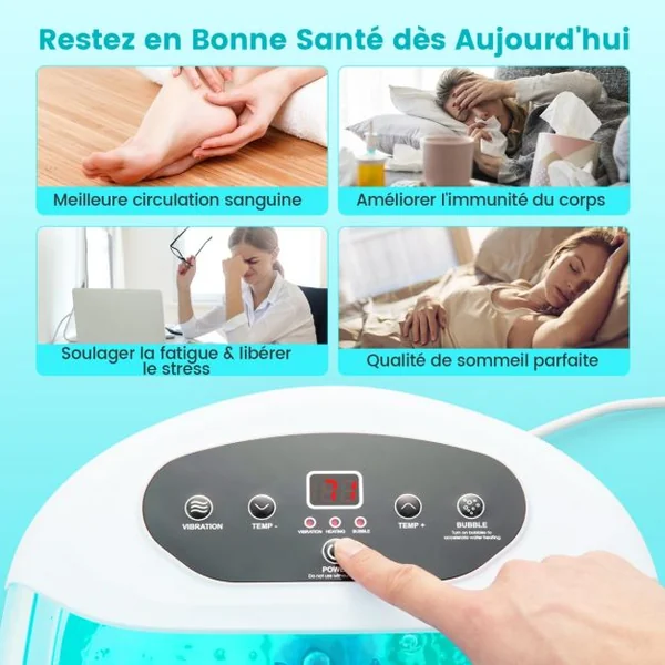 Bain de Pieds avec Massage Automatique Massage Pieds 35-46°C avec Vibration des Bulles Pierre de Pédicure et Perles de Massage Température Réglable Bleu/Bleu+Blanc/Gris