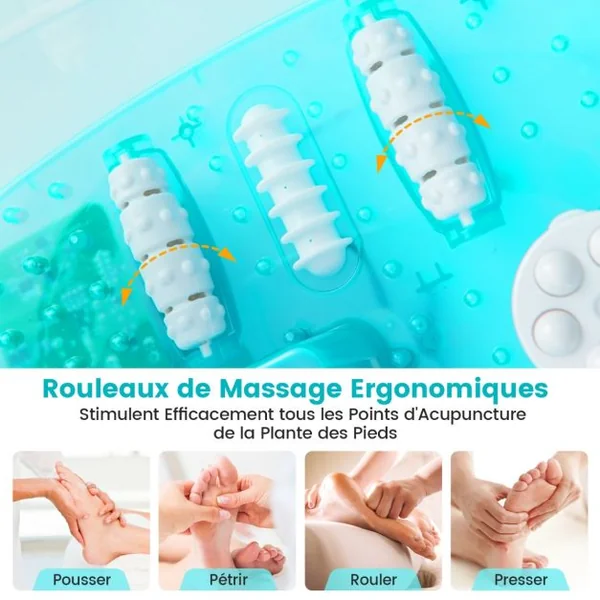 Bain de Pieds avec Massage Automatique Massage Pieds 35-46°C avec Vibration des Bulles Pierre de Pédicure et Perles de Massage Température Réglable Bleu/Bleu+Blanc/Gris