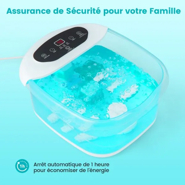 Bain de Pieds avec Massage Automatique Massage Pieds 35-46°C avec Vibration des Bulles Pierre de Pédicure et Perles de Massage Température Réglable Bleu/Bleu+Blanc/Gris