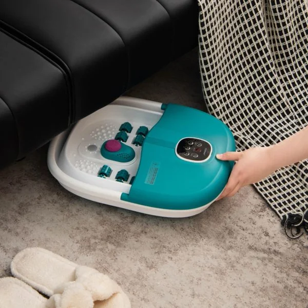 Bain de Pieds Massant Pliable Lumière Rouge Température Réglable avec Télécommande Massage au Rouleau Vert/Bleu/Vert Foncé