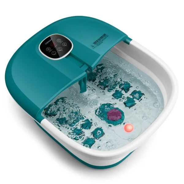 Bain de Pieds Massant Pliable Lumière Rouge Température Réglable avec Télécommande Massage au Rouleau Vert/Bleu/Vert Foncé