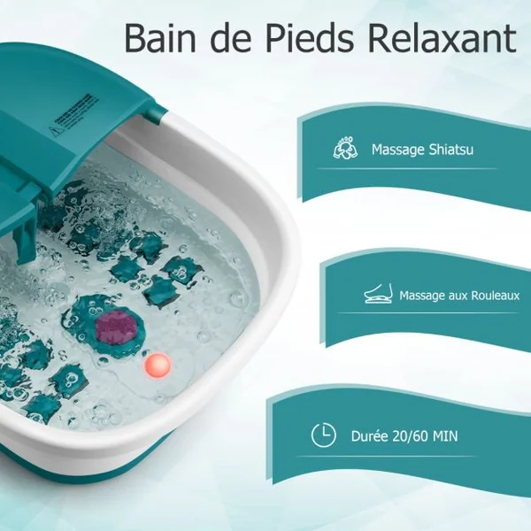 Bain de Pieds Massant Pliable Lumière Rouge Température Réglable avec Télécommande Massage au Rouleau Vert/Bleu/Vert Foncé