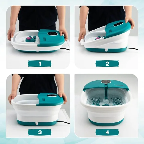 Bain de Pieds Massant Pliable Lumière Rouge Température Réglable avec Télécommande Massage au Rouleau Vert/Bleu/Vert Foncé