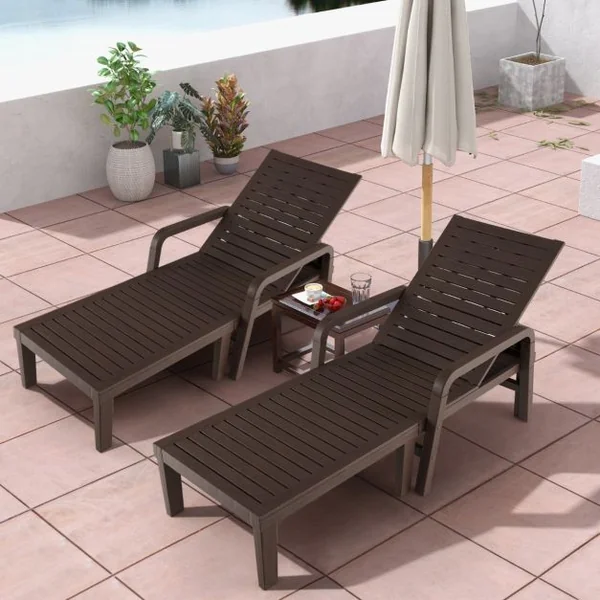 Bain de Soleil de Jardin Réglable à 4 Positions avec 6 Pieds de Soutien pour Jardin Cour Piscine Patio Jusqu'à 150 kg Marron