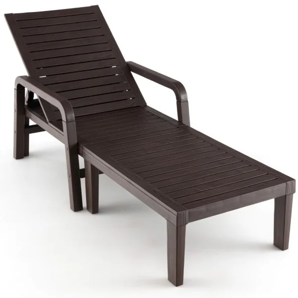 Bain de Soleil de Jardin Réglable à 4 Positions avec 6 Pieds de Soutien pour Jardin Cour Piscine Patio Jusqu'à 150 kg Marron