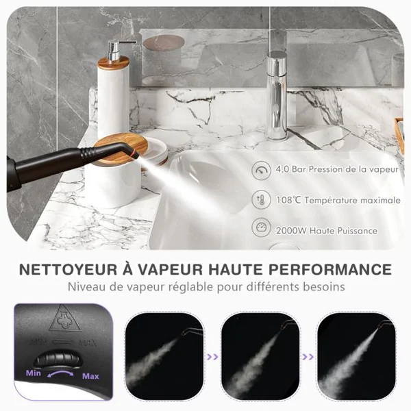 Balai Vapeur 2000w Polyvalent Pression 4 Bars 19 Accessoires Réservoir de 1,5L Voyant Led en Abs 23x43x114,5cm Bleu