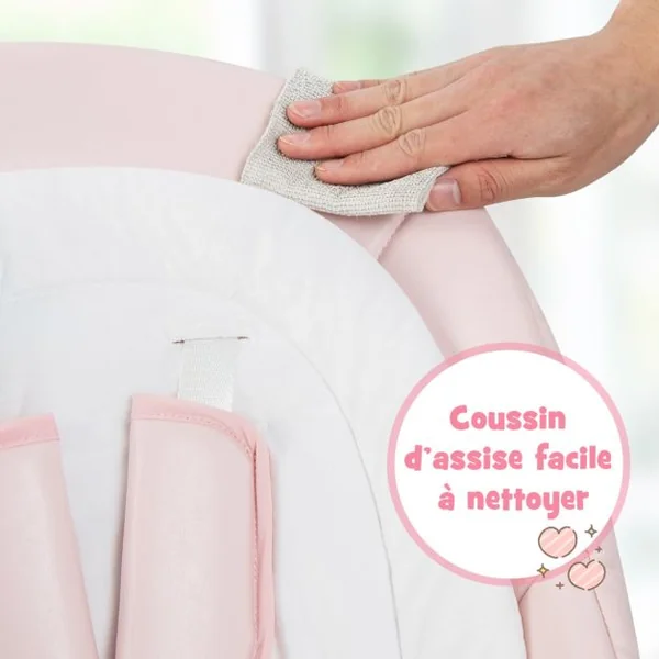 Balancelle Bébé Evolutif Chaise Haute Pliante Dossier à 5 Positions 3 Repose-pieds et 8 Hauteurs Réglables Plateau Double Rose