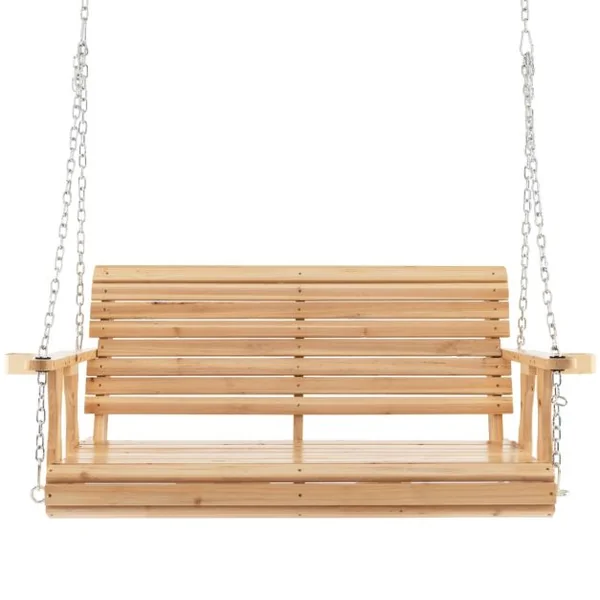 Balancelle de Jardin en Bois 2 Places avec Porte-gobelets Balancelle Exterieur Charge 240KG avec Chaîne Métallique pour Jardin Cour Patio