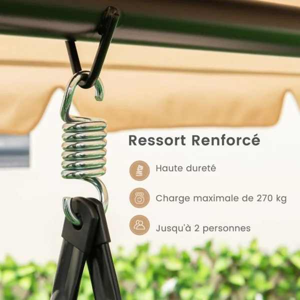 Balancelle d'Extérieur Convertible 2 Places avec Lit Plat Hamac de Terrasse avec Auvent Réglable et Coussin Amovible Pour Jardin