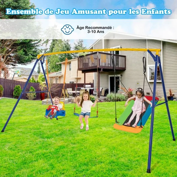 Balançoire avec Cadre en Métal 1 Balançoire Bandoulière 1 Balançoire Plate-forme et 1 Siège de Balançoire Réglable Cordes Réglables Jaune