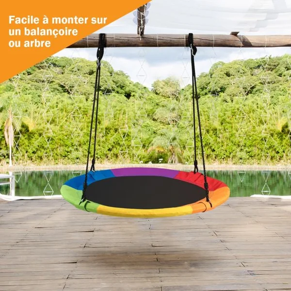 Balançoire Circulaire pour Intérieur et Extérieur Charge Maximale de 150 KG Bleu/Coloré/Vert