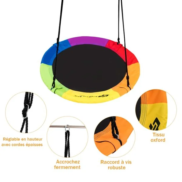 Balançoire Circulaire pour Intérieur et Extérieur Charge Maximale de 150 KG Bleu/Coloré/Vert