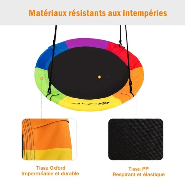 Balançoire Circulaire pour Intérieur et Extérieur Charge Maximale de 150 KG Bleu/Coloré/Vert