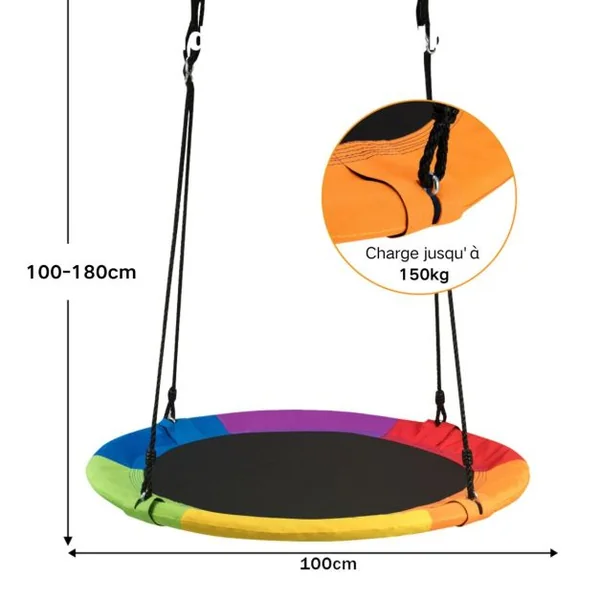 Balançoire Circulaire pour Intérieur et Extérieur Charge Maximale de 150 KG Bleu/Coloré/Vert