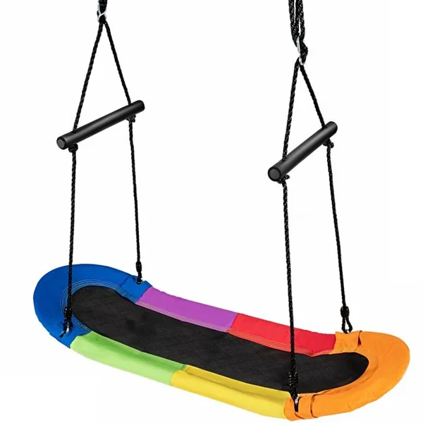 Balançoire d’Arbre Forme de Planche à Roulettes Réglable en Hauteur 100-160CM Structure en Métal avec Poignées Vert/Coloré