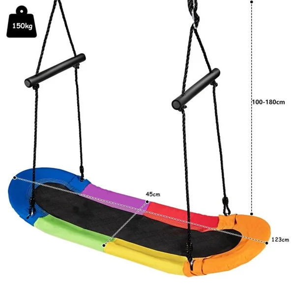 Balançoire d’Arbre Forme de Planche à Roulettes Réglable en Hauteur 100-160CM Structure en Métal avec Poignées Vert/Coloré