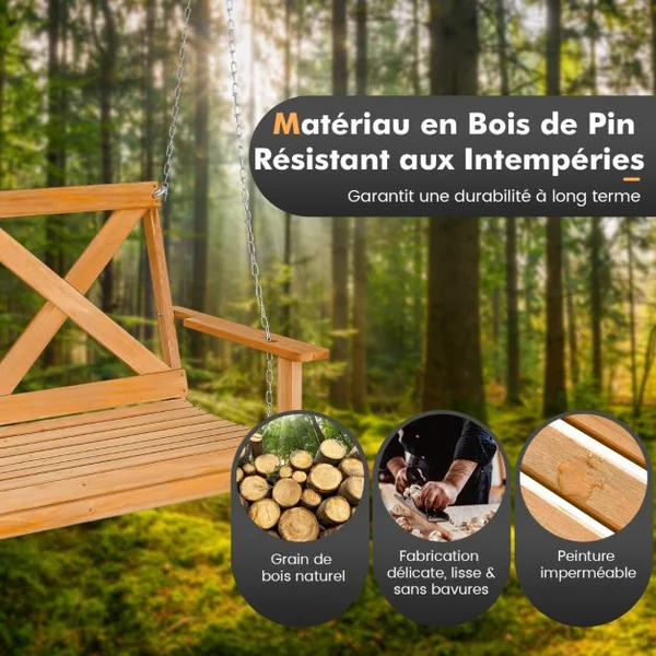 Balançoire de 134CM en Bois Massif pour 2 Personnes Charge 240Kg