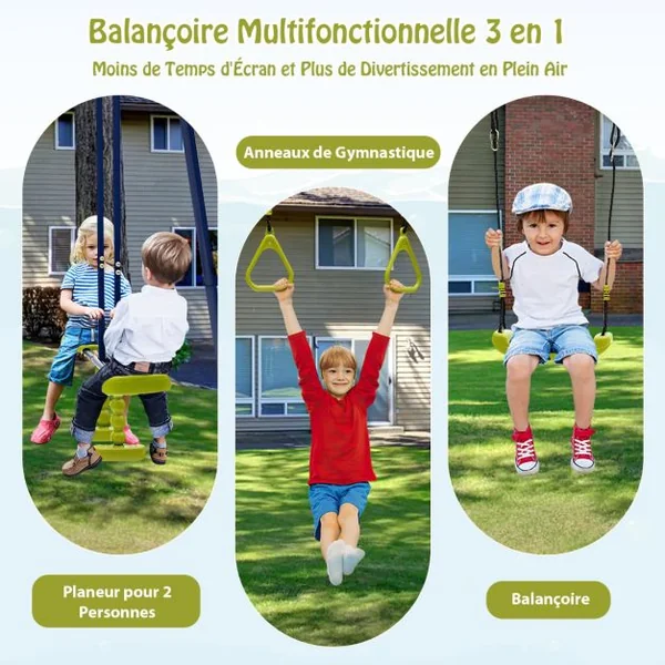 Balançoire Enfants avec Cadre en Forme de A Charge 200kg pour 3-10 Ans